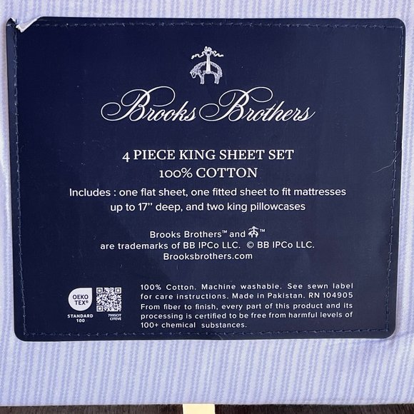 Brooks Brothers LIGHT GRAY STRIPES Cotton Sheet Set - KING (fits mattress 17") - Picture 4 of 5